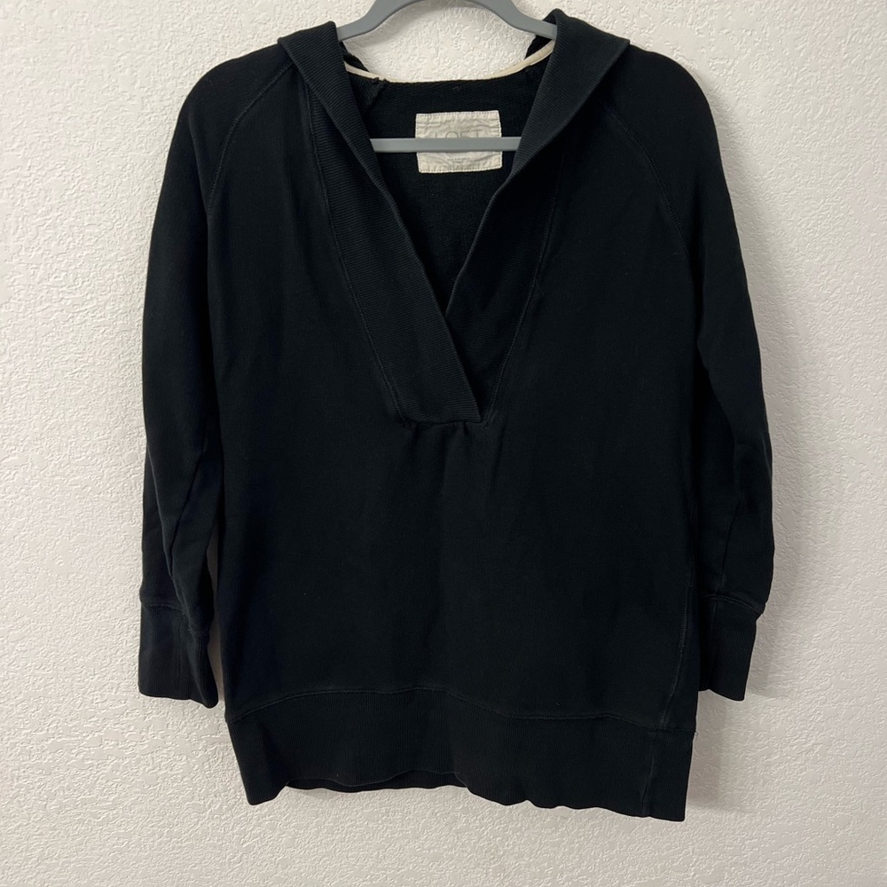 Loft lounge black hooded top womens size medium